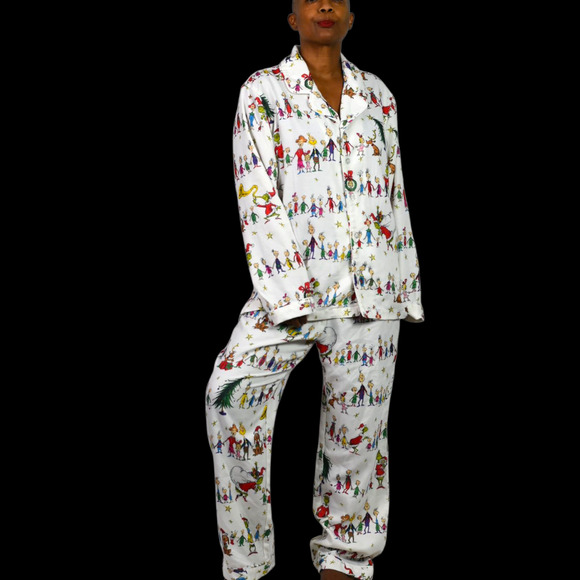 Pottery Barn Grinch Pajama Set White Whoville Seuss Christmas Coord Pant Medium - Picture 1 of 14